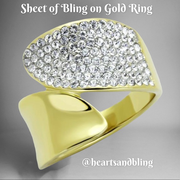 🌟🌟Pave Gold Bling Swirling to Flat Gold Design Stainless Steel Ring - Picture 4 of 5